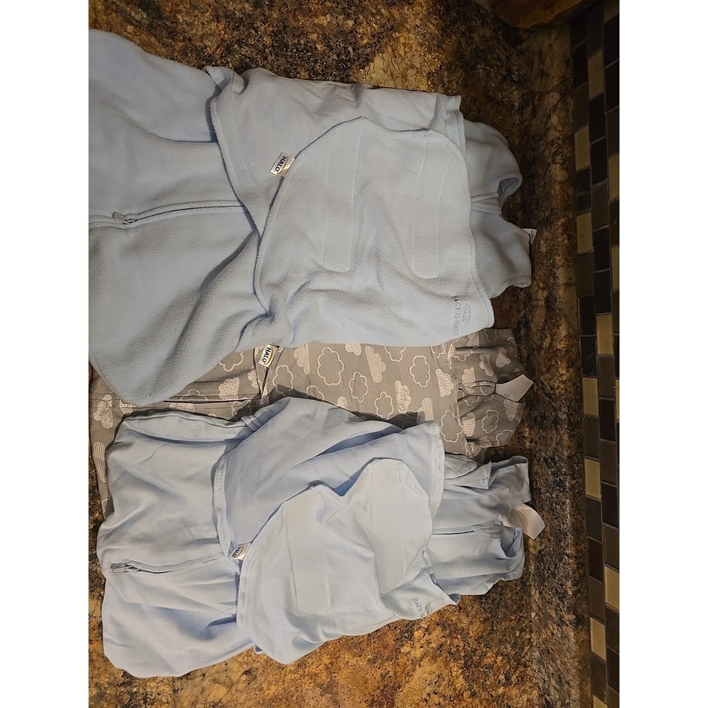 HALO Sleepsack 100% Cotton Swaddle - Baby Blue Newborn 0-3 Months Lot of 3,
